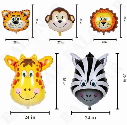 Vista 2 de BALONAR 5 globos de aluminio de 32 pulgadas con diseño de cebra y león