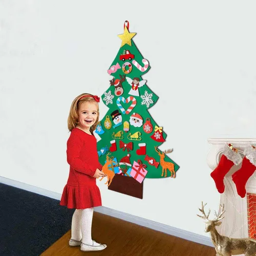 Vista 7 de OurWarm Árbol de Navidad de fieltro para niños, árbol de Navidad de 3 pies con 30 adornos de purpurina para niños, regalos de Navidad, decoración