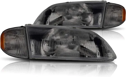 Vista 2 de Juego de 2 faros delanteros compatibles con Mazda 626 98-99, carcasa ahumada/esquina ámbar