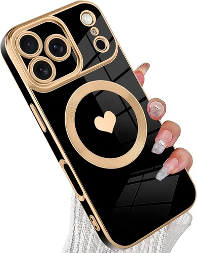 Vista 19 de tharlet Funda Magnética para iPhone 11 [Compatible con Magsafe] Lindo Corazón de Amor de Lujo Chapado Borde Dorado Parachoques con Lente de Cámara