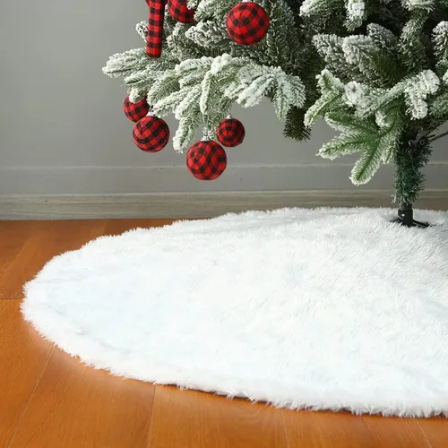 Vista 6 de Sattiyrch Falda de árbol de Navidad de piel sintética blanca de 36 pulgadas, cubierta de base de árbol de felpa suave para árbol de 4 a 5.5 pies