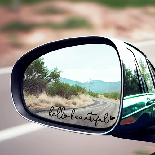 Vista 5 de 3 x Adhesivo de Espejo Retrovisor "Hello Beautiful", Vinilo para Espejo Retrovisor, Adhesivos para Espejo de Tocador, Accesorios para Coche