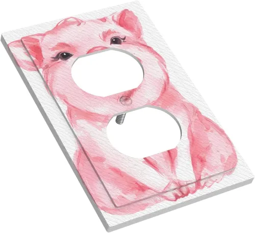 Vista 3 de Cubierta de interruptor de luz dúplex de 1 banda con diseño de animales rosados, diseño de cerdo divertido, placa frontal eléctrica, placa de Placa