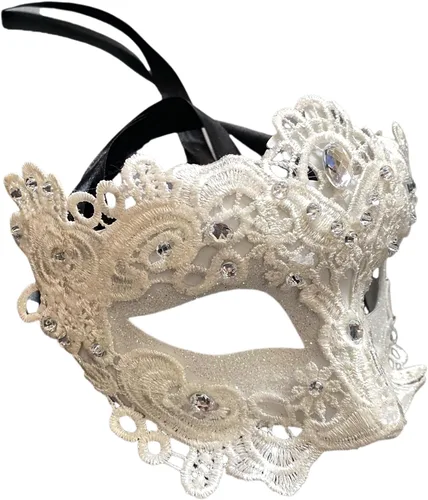 Vista 15 de MASQ Par de máscaras de encaje brocado para mascarada, Mardi Gras, cumpleaños, graduación, boda, fiesta Bk Lace W Pluma