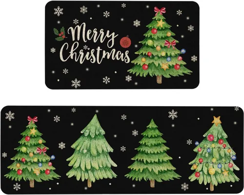 Vista 10 de Mloabuc - Juego de 2 alfombrillas de cocina de Merry Christmas, antifatiga, impermeables, resistentes a las manchas, alfombra azul decorativa