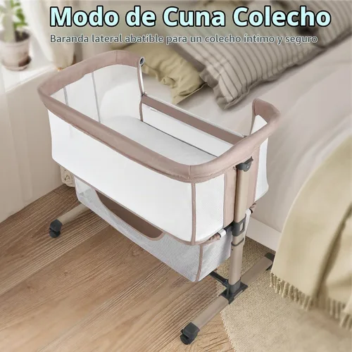 Vista 7 de Cowiewie Moisés Cuna de Noche, Portátil, Transpirable, Moisés Ajustable para Bebé para Noches Tranquilas, Beige