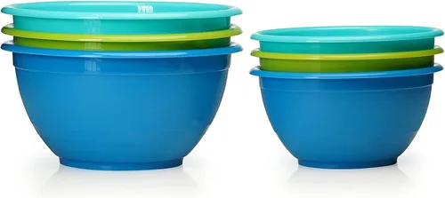 Vista 2 de Stephanie Imports Juego de 6 cuencos de plástico hechos en Estados Unidos con tapas transparentes (sin BPA y aptos para lavavajillas), color azul