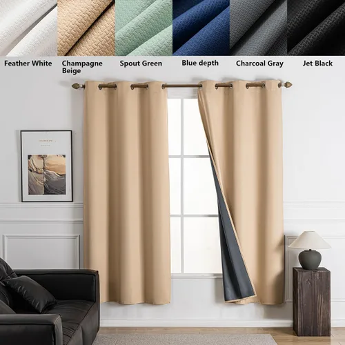 Vista 8 de NANPIPER Cortinas 100% opacas para dormitorio de 63 pulgadas de largo, juego de 2 paneles, cortinas de tratamiento de ventanas con aislamiento