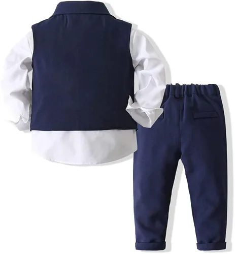 Vista 2 de Abolai Conjunto de chaleco de 3 piezas para bebé con camisa blanca, chaleco y pantalón