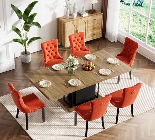 Vista 80 de Juego de mesa de comedor extensible marrón de 63 a 78.74 pulgadas para 4, juego de mesa de comedor de 5 piezas con 4 sillas, mesa de cocina