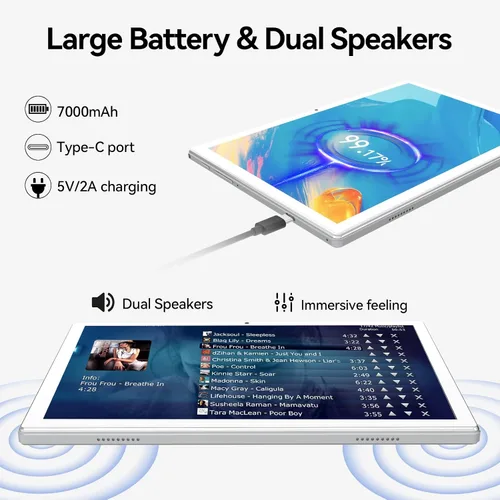 Vista 7 de ANTEMPER Tableta, tableta Android de 10 pulgadas con 128 GB de ROM, 16 GB de RAM (hasta 2 TB), procesador Octa-Core, tableta WiFi 5G, con funda