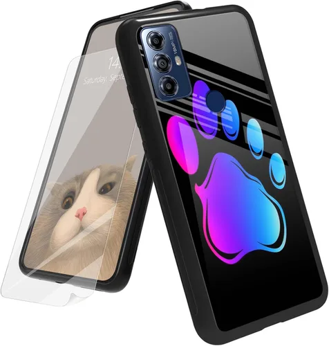 Vista 43 de Funda para Motorola Moto G Play 4G 2024 con protector de pantalla, parte trasera de vidrio templado + funda de silicona suave TPU absorción
