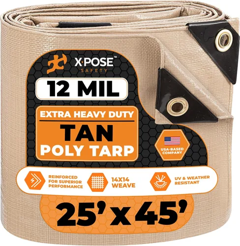 Vista 222 de Xpose Safety Lona protectora de polietileno plateado resistente de 5 x 7 pies - Funda protectora multiusos - Duradera, resistente al agua