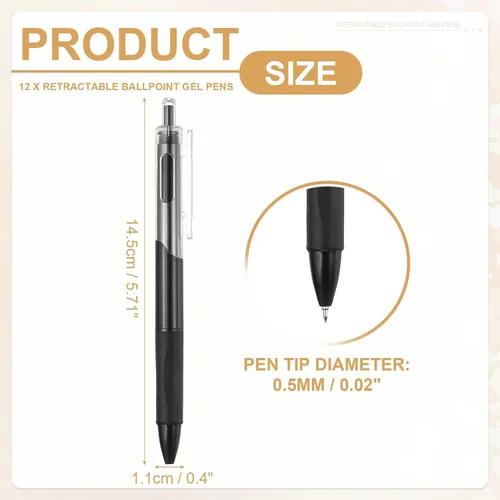 Vista 2 de PATIKIL Paquete de 12 bolígrafos retráctiles de 0.020 in, bolígrafos de tinta de gel negra, bolígrafo retráctil, punta fina, escritura suave, lindos