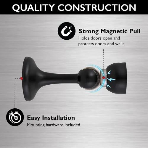 Vista 6 de Design House 189316-MB - Protector de pared magnético para puerta con punta magnética, topes de puerta de acero negro mate, paquete de 2
