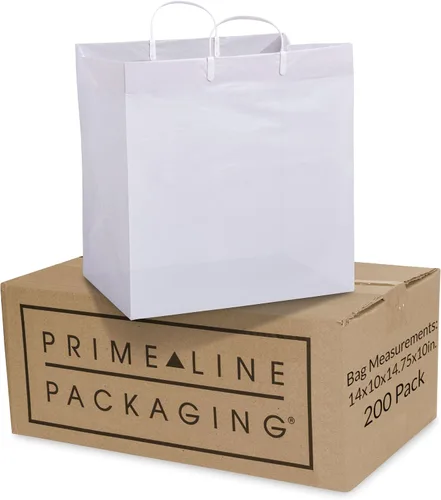 Vista 10 de Bolsas de plástico blancas Prime Line Packaging, bolsas de regalo para compras con asas para pequeñas empresas, comestibles, servicio de alimentos