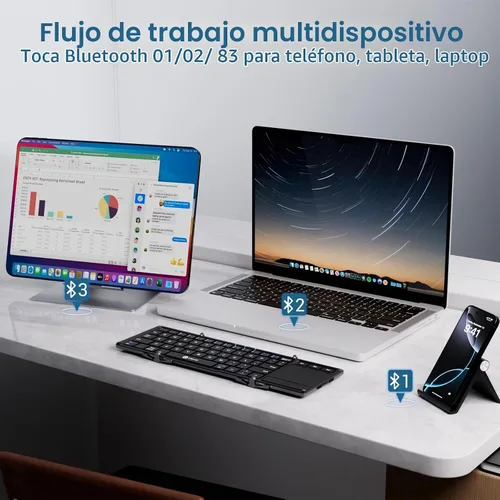 Vista 5 de iClever Teclado inalámbrico plegable en 3 de tamaño compacto de bolsillo (versión inglés) con touch pad sensible (sincroniza hasta 3 dispositivos)