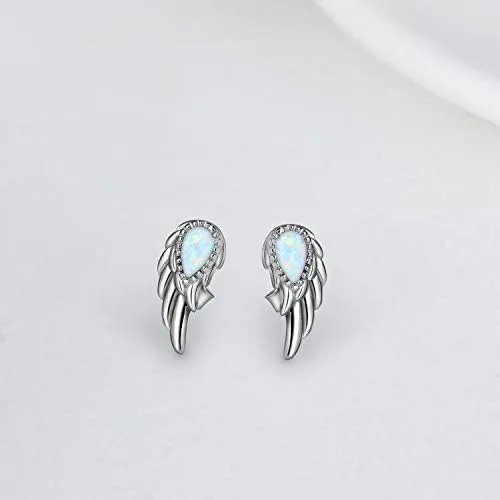 Vista 2 de Angel Jewelry - Aretes de plata de ley con ópalo y piedra lunar