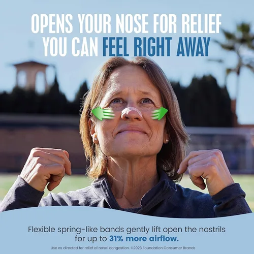 Vista 3 de Breathe Right Tiras nasales para dejar de roncar, sin drogas, bronceado original grande, 30 unidades, 2 paquetes