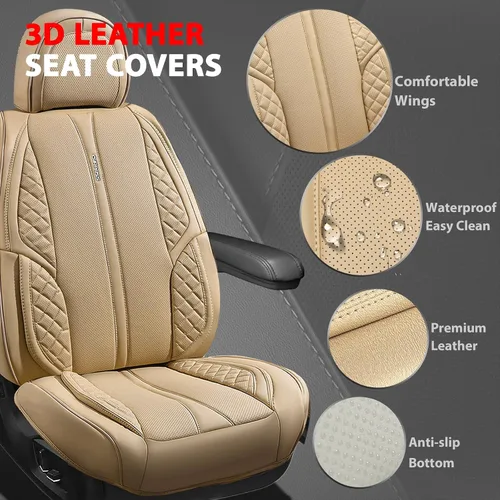 Vista 2 de CAR PASS Juego completo de fundas de cuero de napa para asiento de automóvil, protector impermeable duradero y acolchado, ajuste universal