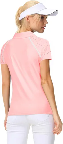 Vista 4 de JACK SMITH Camisa de golf de manga corta para mujer, que absorbe la humedad, camiseta polo deportiva con cremallera, protección solar, tallas S-XXL