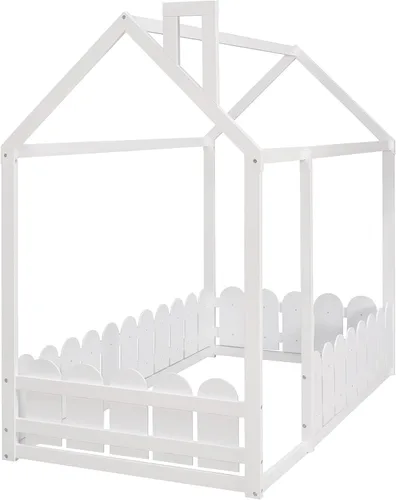 Vista 7 de Harper & Bright Designs Marco de cama individual para niños, cama Montessori de madera individual con barandillas en forma de valla, marcos de cama