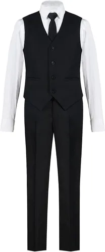 Vista 7 de Traje de chaleco para niño de 4 piezas, ajustado, chaleco y pantalones, conjunto de ropa de vestir con anillo