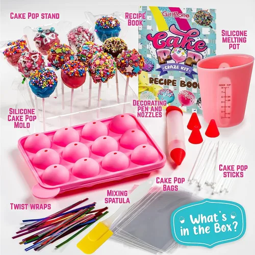 Vista 2 de GirlZone Kit de Cake Pop Craze, juego de hornear para niños de 10 a 12 años con molde para tartas, soporte, bolsas de regalo y bolígrafo decorativo