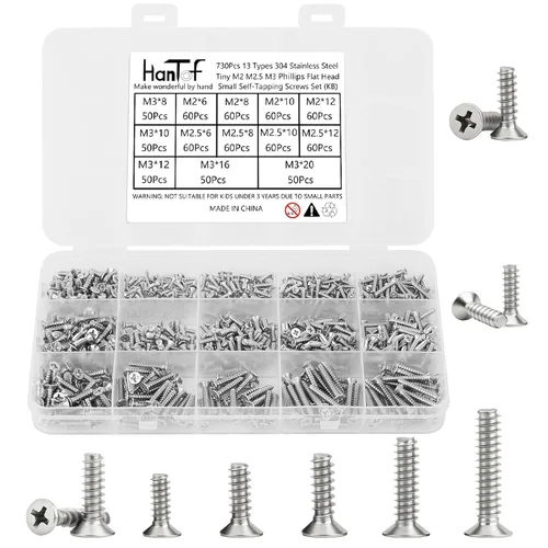 Vista 11 de 700Pcs Tornillos autorroscantes Phillips de cabeza plana con arandela, acero inoxidable 304, tornillos de madera pequeños/mini M2 M2.3 M2.6 M3, kit