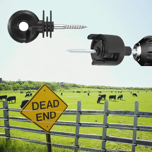 Vista 7 de 100 piezas de aislador eléctrico negro para valla con aislante de rosca, anillo de valla, poste de madera y 1 pieza de herramienta de zócalo
