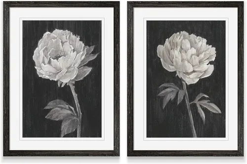 Vista 61 de Renditions Gallery- Lienzo enmarcado con flores blancas y negras Flores blancas y negras 1 juego/marco negro