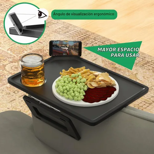 Vista 2 de Smatdecis Bandeja de brazo para sofá, mesa de clip para brazos, mesa de bandeja para reposabrazos adecuada para bebidas caseras, comida rápida, Negro