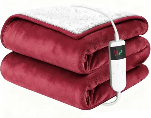 Vista 24 de Electric Blanket Heated Throw, Soft Flannel 50"x60" Heating Blanket with 8 Hours Auto Off 10 Fast Heating Levels Machine Washable Sherpa Heated