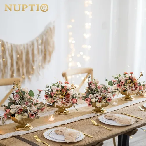 Vista 3 de NUPTIO Jarrones dorados pequeños para centros de mesa, metal, 3.7 pulgadas