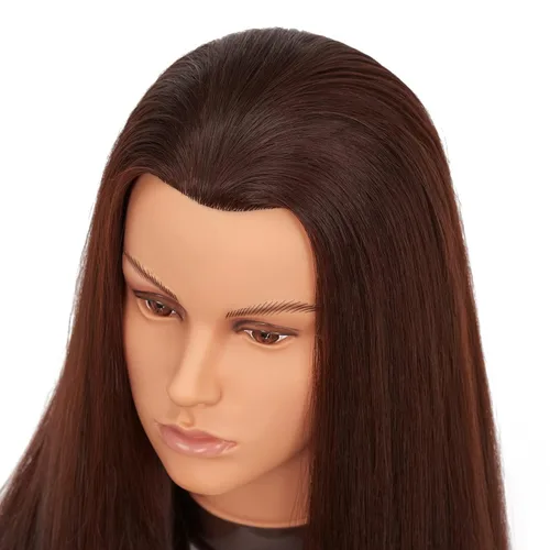 Vista 3 de Cabeza de maniquí de 26-28 pulgadas, cabeza de maniquí Yaki de fibra sintética para peluquería y cosmetología, maniquíes, cabeza de práctica