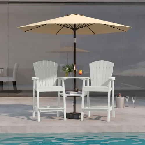 Vista 21 de Juego de 2 sillas altas Adirondack de Patio Kingdom, sillas de cubierta de HDPE con bandejas conectadas y agujero para sombrilla, taburetes de bar