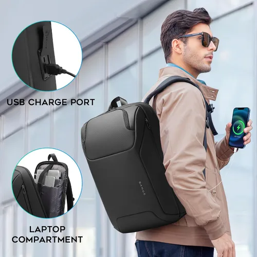 Vista 6 de FUTURE AESTHEICS Mochila de portátil de negocios para hombres y mujeres, mochila de viaje inteligente de 15.6 pulgadas, resistente al agua, mochila