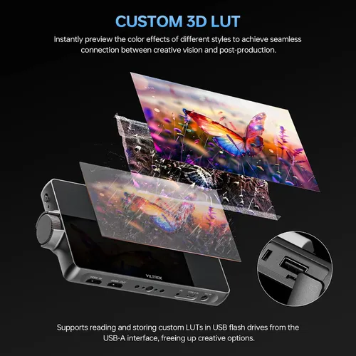 Vista 6 de VILTROX DC-A1 Monitor de Cámara de 2800 Nit, monitor de campo de cámara táctil IPS HD de 7 pulgadas 1920x1080 con entrada/salida HDMI 4K 2.0, LUT