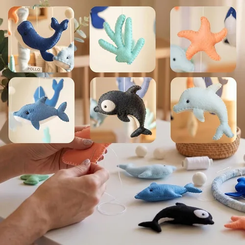 Vista 7 de Ocean Baby Mobile para cuna, cuna móvil con música, criaturas marinas