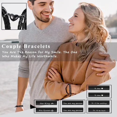 Vista 2 de Pulseras para parejas para mujeres, regalos para hombres, aniversario de boda, regalos de nacimiento para novio, novia, pulsera a juego, 2 piezas