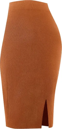 Vista 2 de Urban CoCo Falda midi de tubo dividido de punto con cintura elástica para mujer