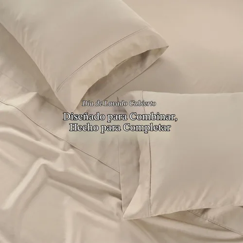 Vista 4 de Threadmill - Fundas de almohada de algodón de 300 hilos, satén, beige, 2 piezas Beige sólido
