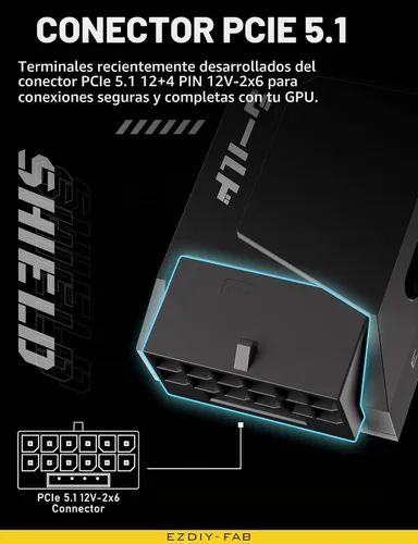 Vista 4 de EZDIY-FAB Adaptador PCIe 5.1 – 600 W 12+4 pines, conector de alimentación GPU de 16 pines 12VHPWR, adaptador de GPU de 12 V-2x6, ángulo recto de 90