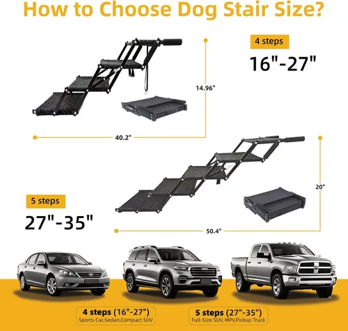 Vista 3 de Dog Stairs - Rampa plegable para perros de 5 escalones con superficie antideslizante, escalones portátiles para perros, SUV y camiones, soporta