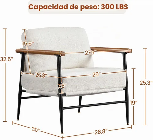 Vista 3 de Yaheetech Silla de Acento, Silla de Tocador Moderna, Silla de Salón de Tela Boucle con Marco de Metal, Almohada de Respaldo Mullida y Cojín