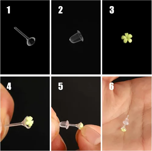 Vista 4 de KINBOM 100 pares de aretes de plástico transparente, protectores de aretes, aretes de plástico invisibles, aretes de plástico transparente, aretes