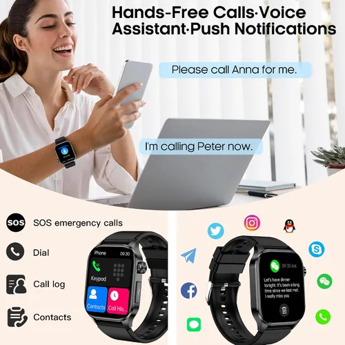 Vista 5 de Reloj inteligente para hombres y mujeres con llamadas Bluetooth, presión arterial, frecuencia cardíaca, oxígeno en sangre, estrés, HRV, monitor