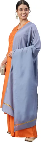 Vista 2 de Janasya Kurta tejida de seda chanderi naranja india para mujer con Palazzo y Dupatta