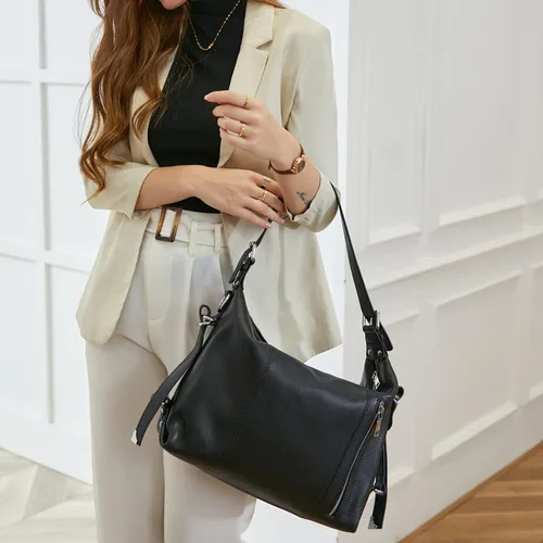 Vista 3 de Heshe - Bolso de cuero vintage para mujer, bolsos de diseño, con manija Soft, Genuine Leather