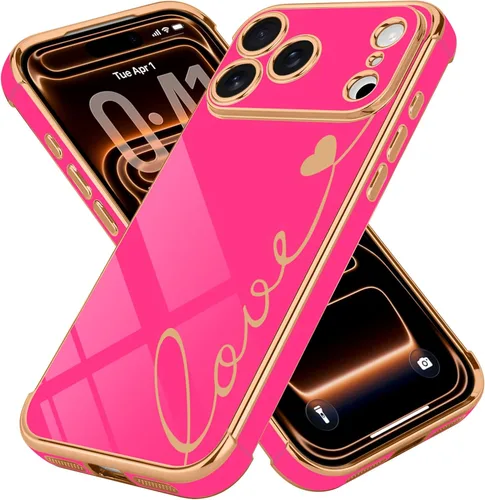 Vista 52 de LCHULLE Funda compatible con iPhone 12 para mujeres y niñas, bonito diseño de corazón de amor con enchapado de lujo, cubierta de TPU suave a prueba